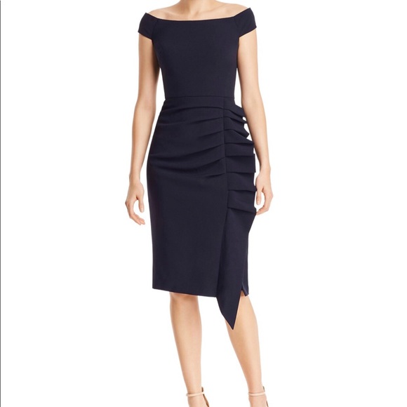 HP! Eliza J Off the Shoulders Navy Dress - Picture 2 of 9